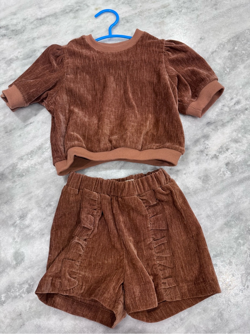 Vignette Kids Brown Velour Ruffle Shorts Matching Set